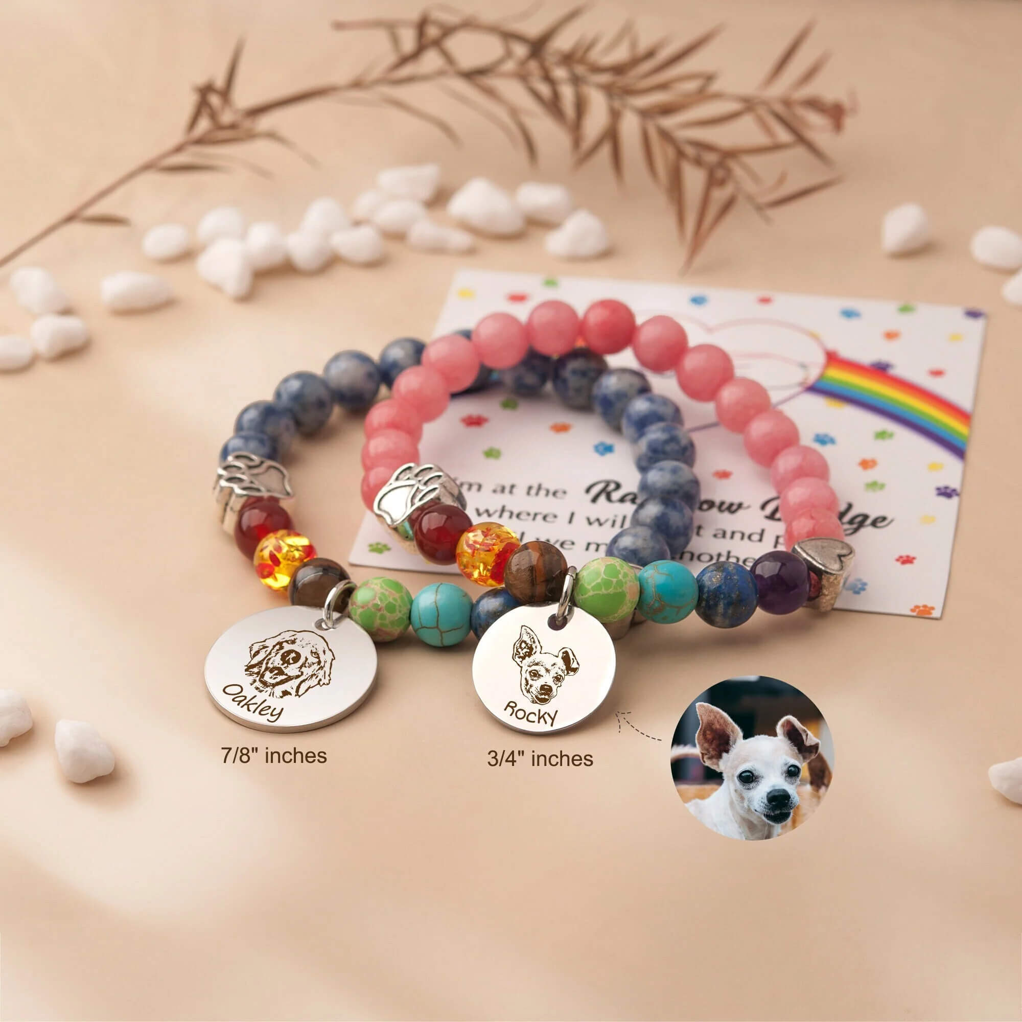 Pet Portrait Memorial Gift - Custom Rainbow Bridge Bracelet Pet Loss Sympathy Gift