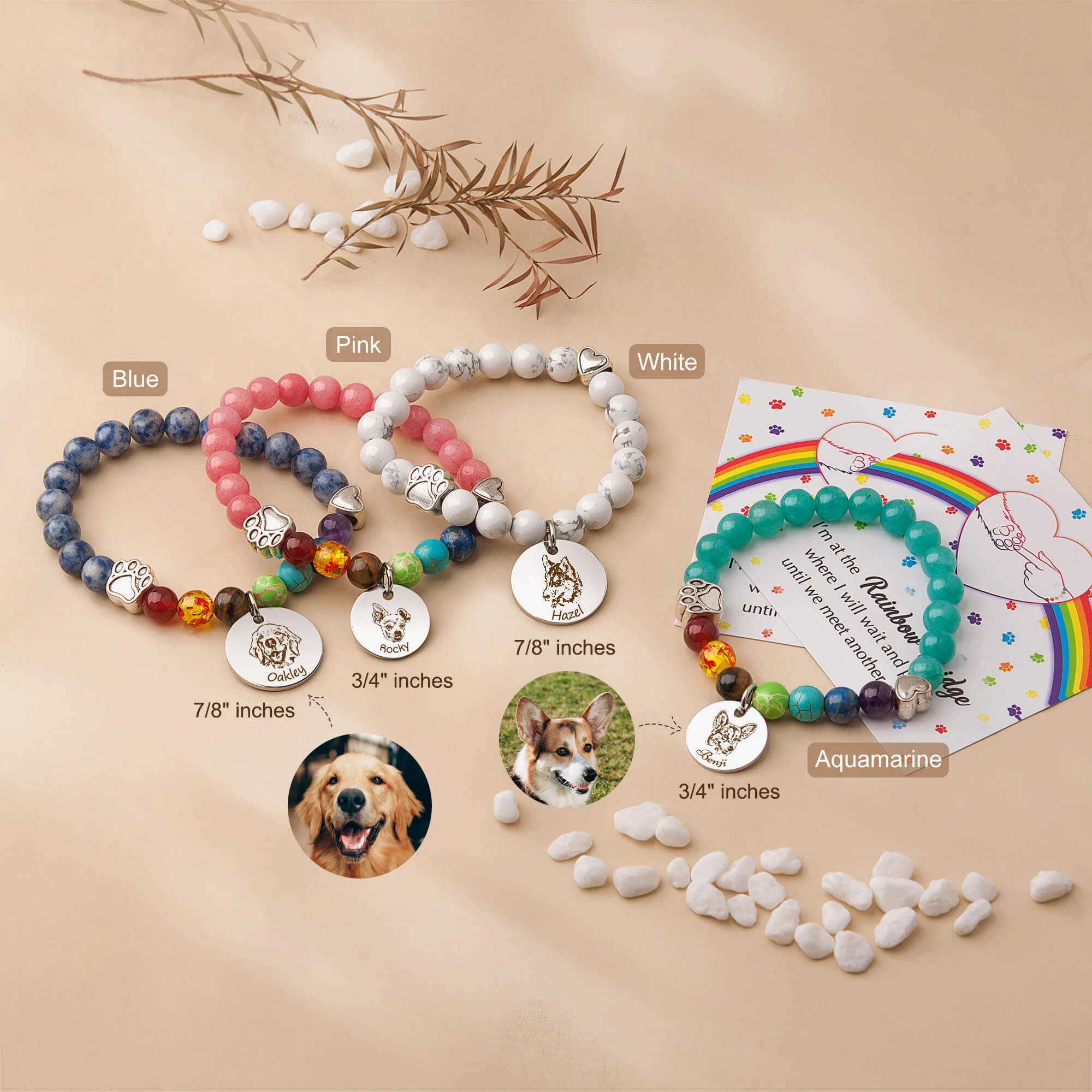 Pet Portrait Memorial Gift - Custom Rainbow Bridge Bracelet Pet Loss Sympathy Gift