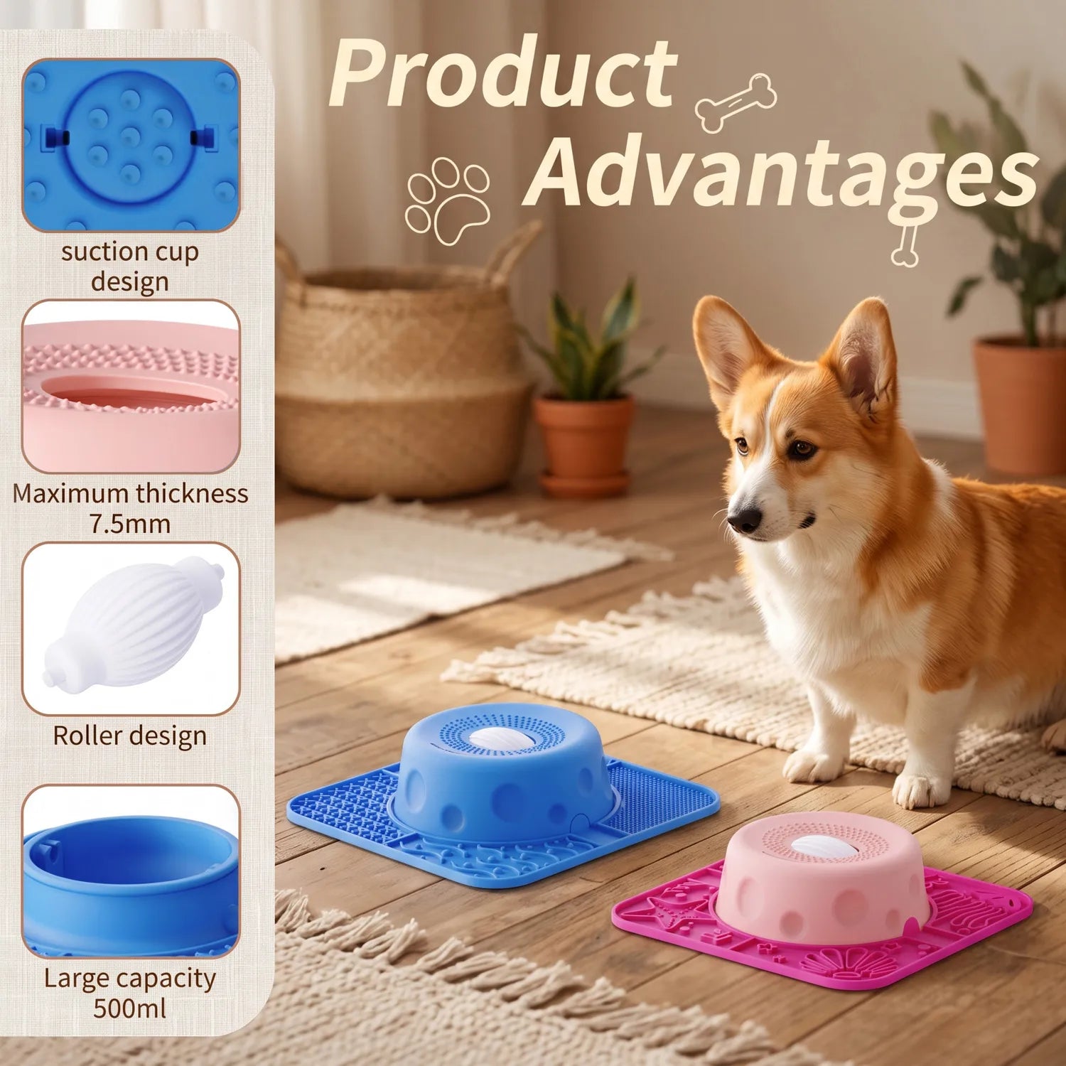 Anxiety-Relief Pet Lick Mat and Slow Feeder Bowl