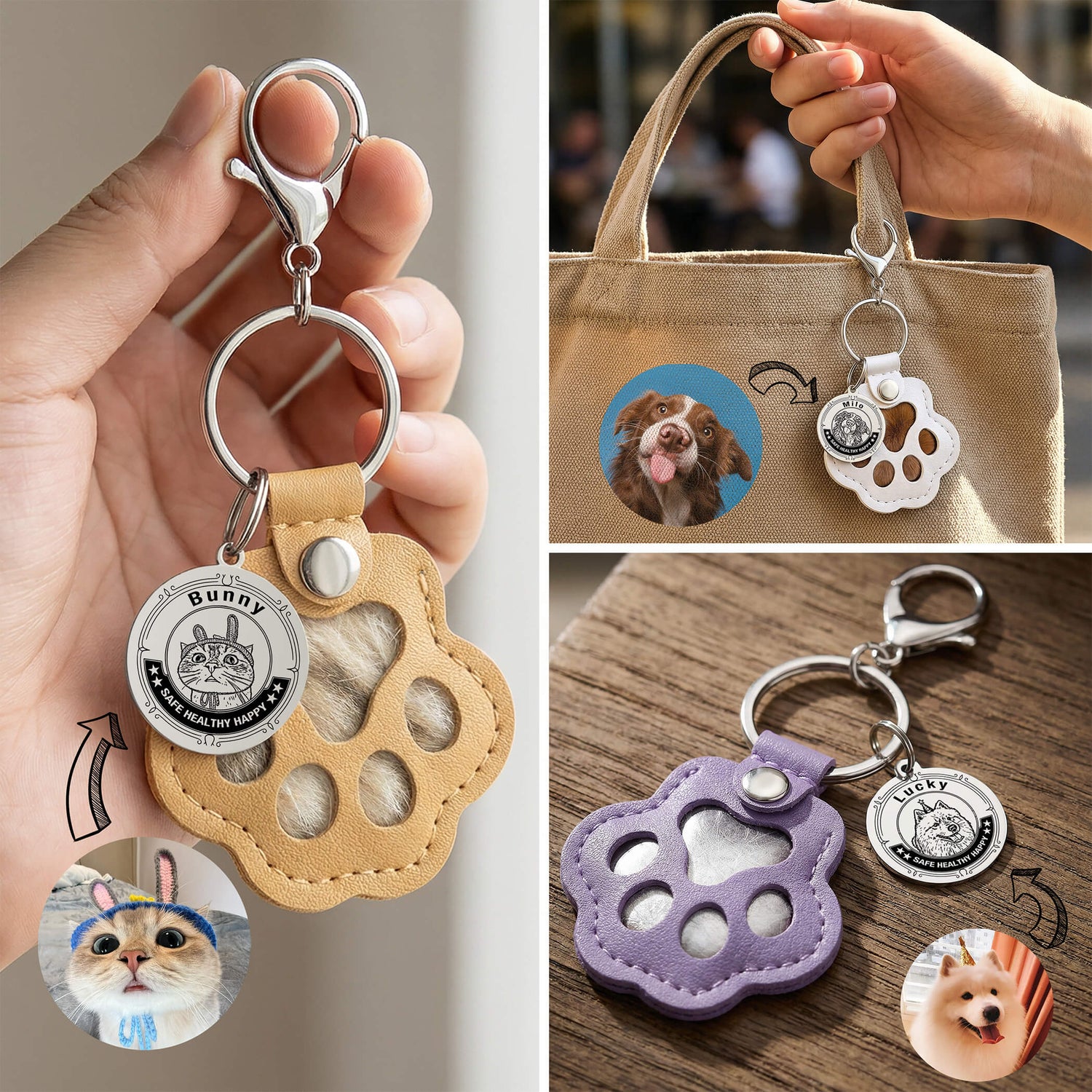 Custom Pet Portrait Hair Keepsake Keychain