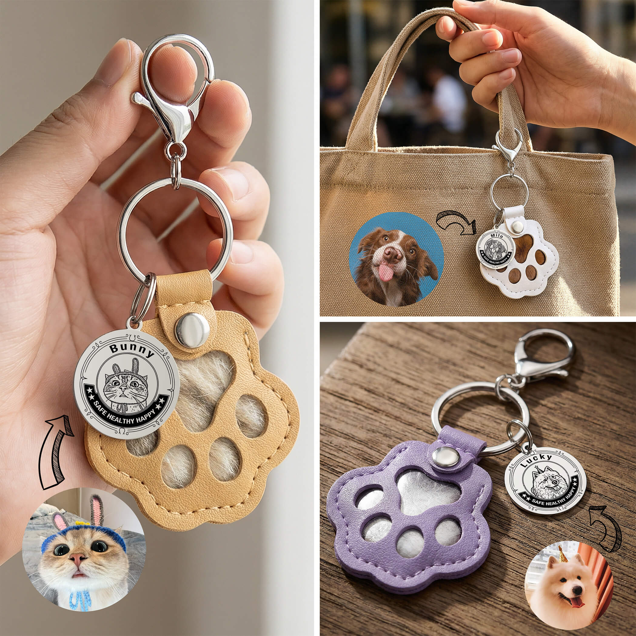 Custom Pet Portrait Hair Keepsake Keychain