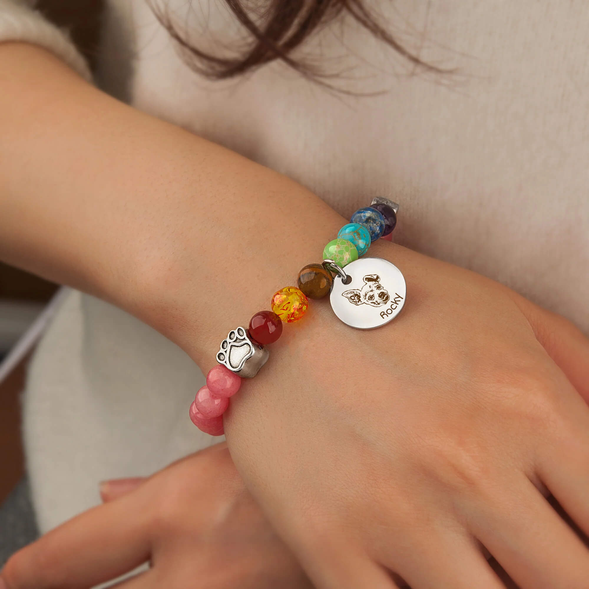 Pet Portrait Memorial Gift - Custom Rainbow Bridge Bracelet Pet Loss Sympathy Gift