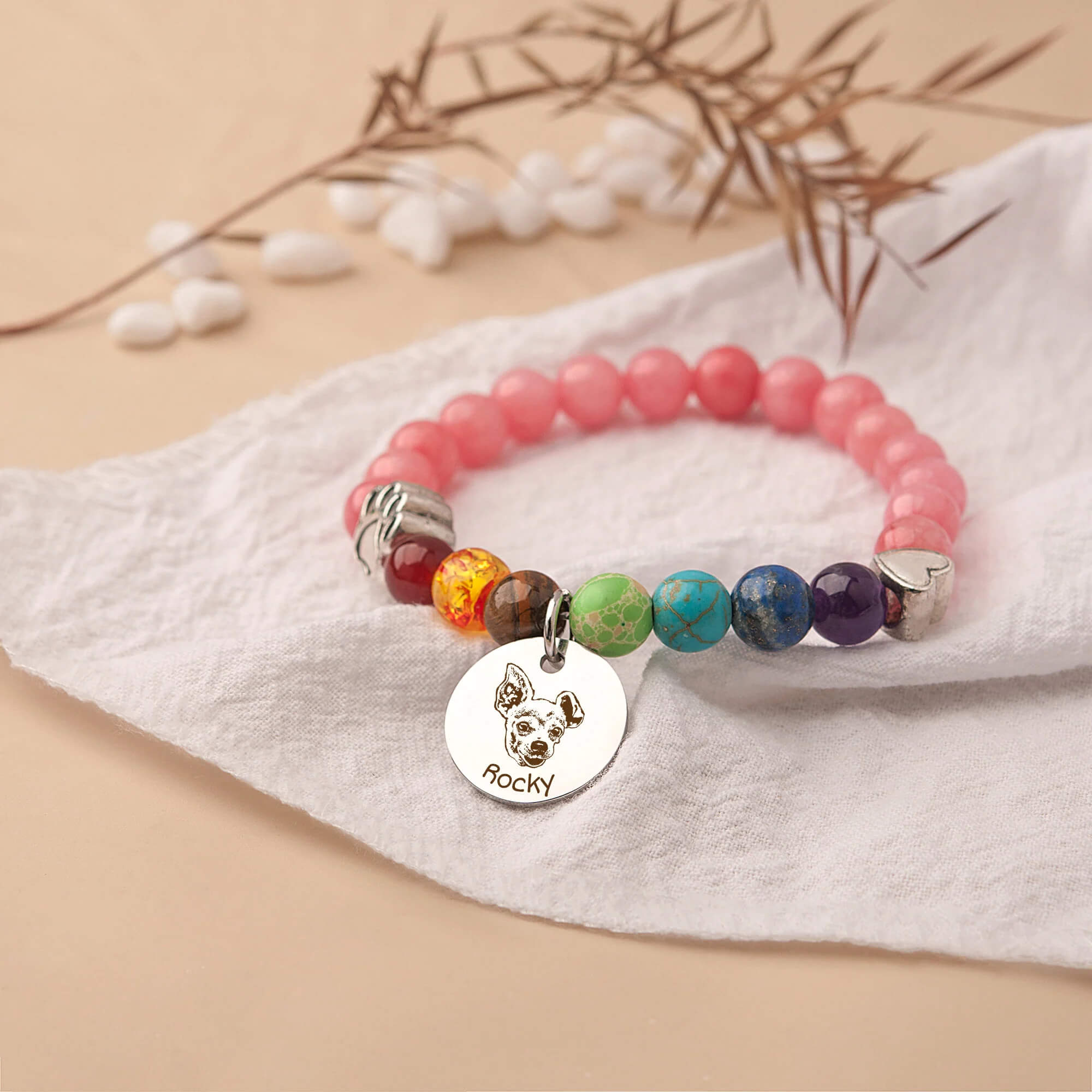 Pet Portrait Memorial Gift - Custom Rainbow Bridge Bracelet Pet Loss Sympathy Gift