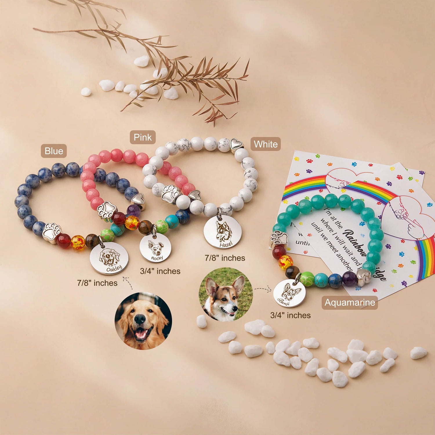 Pet Portrait Memorial Gift - Custom Rainbow Bridge Bracelet Pet Loss Sympathy Gift