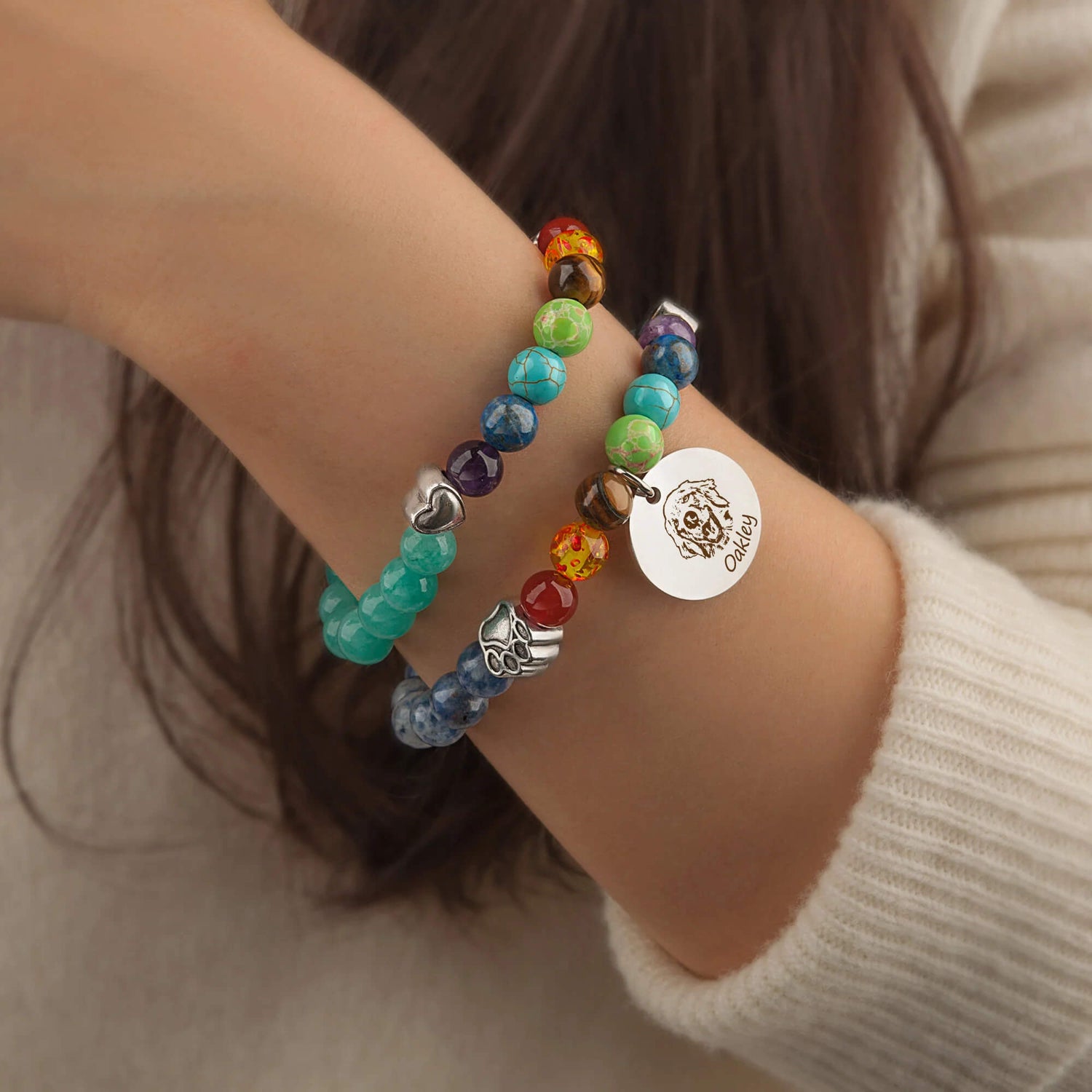 Pet Portrait Memorial Gift - Custom Rainbow Bridge Bracelet Pet Loss Sympathy Gift